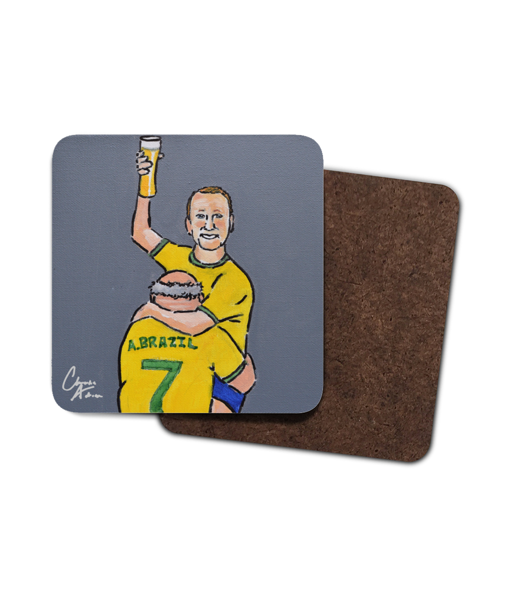 Two Brazilians One Pint - Single Hardboard Coaster - Ray Parlour And Alan Brazil